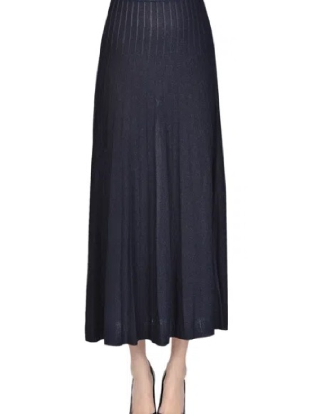 ba&sh Pleated Lamé Knit Skirt in Navy Blue